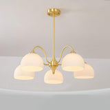 Scandinavian Striped Glass Bowl Chandelier Modern Gold Pendant Light for Dining Room