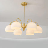Scandinavian Striped Glass Bowl Chandelier Modern Gold Pendant Light for Dining Room