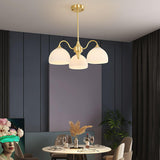 Scandinavian Striped Glass Bowl Chandelier Modern Gold Pendant Light for Dining Room