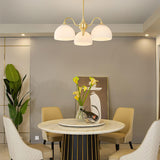Scandinavian Striped Glass Bowl Chandelier Modern Gold Pendant Light for Dining Room