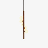 Scandinavian Vertical Wood Column Pendant Light with White Glass Orbs for Modern Home Decor