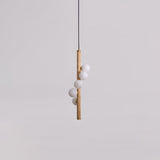 Scandinavian Vertical Wood Column Pendant Light with White Glass Orbs for Modern Home Decor