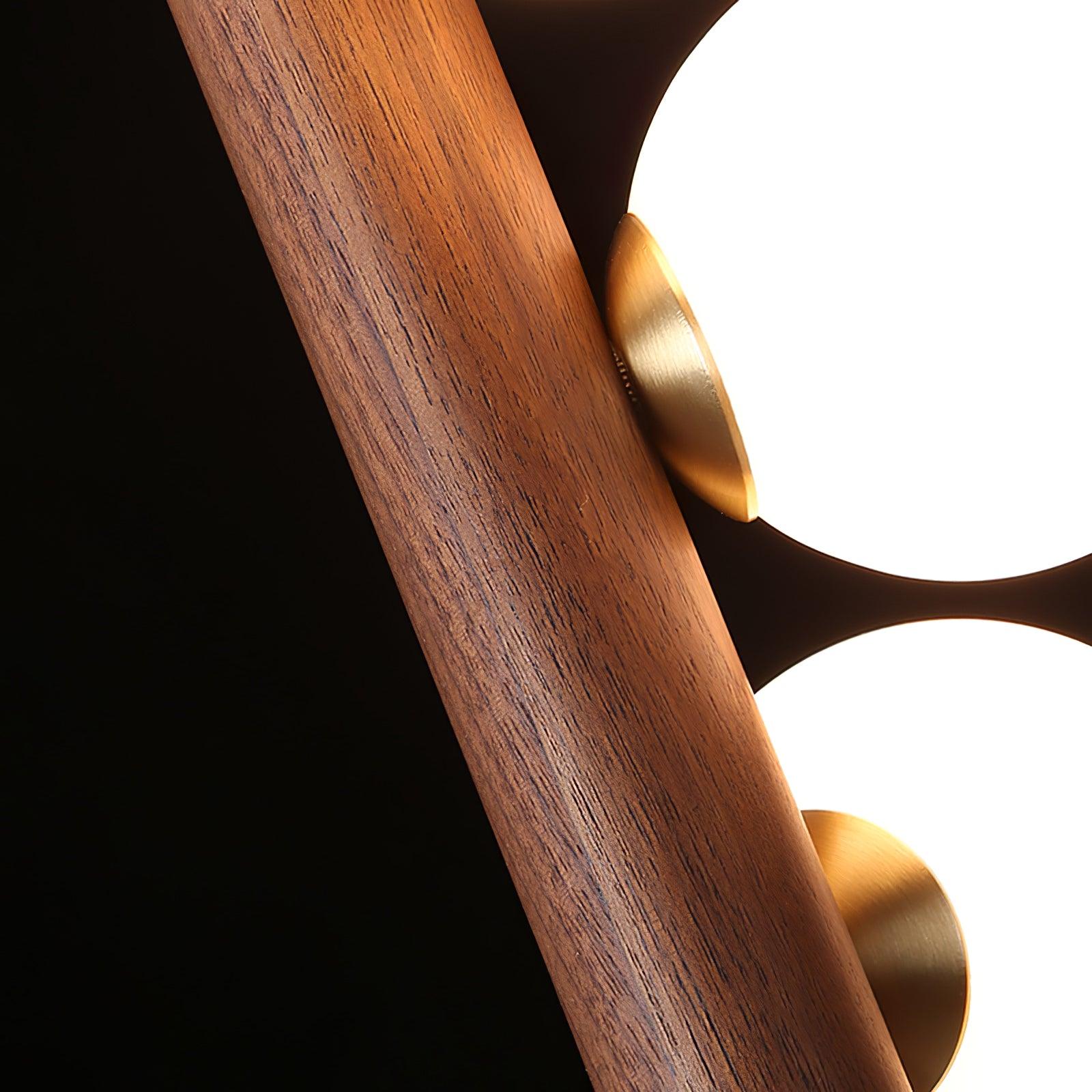 Scandinavian Vertical Wood Column Pendant Light with White Glass Orbs for Modern Home Decor