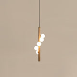Scandinavian Vertical Wood Column Pendant Light with White Glass Orbs for Modern Home Decor