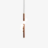 Scandinavian Vertical Wood Column Pendant Light with White Glass Orbs for Modern Home Decor