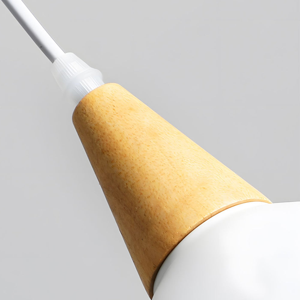 Scandinavian White Cone Hanging Light with Solid Wood Top for Dining Room