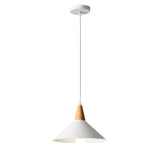 Scandinavian White Cone Hanging Light with Solid Wood Top for Dining Room