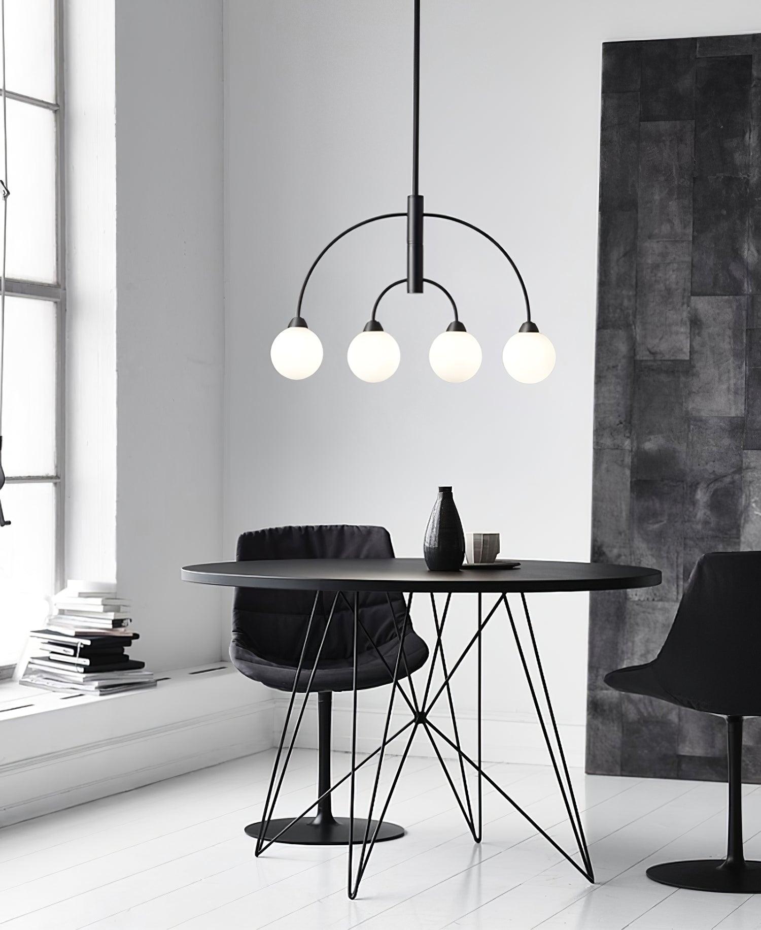 Sculptural Modern Glass Globe Chandelier with Curved Arms Mid Century Sputnik Ceiling Light