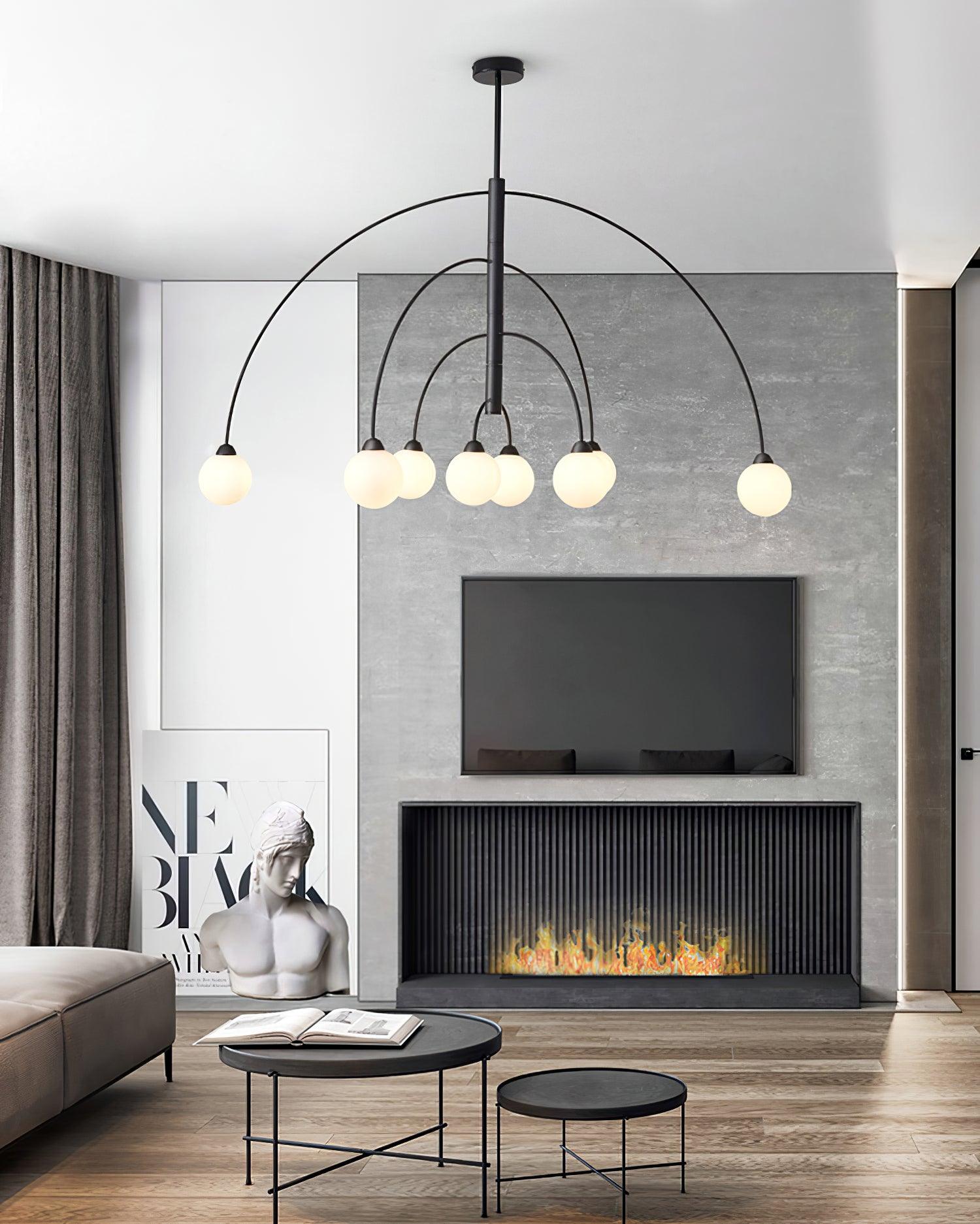 Sculptural Modern Glass Globe Chandelier with Curved Arms Mid Century Sputnik Ceiling Light
