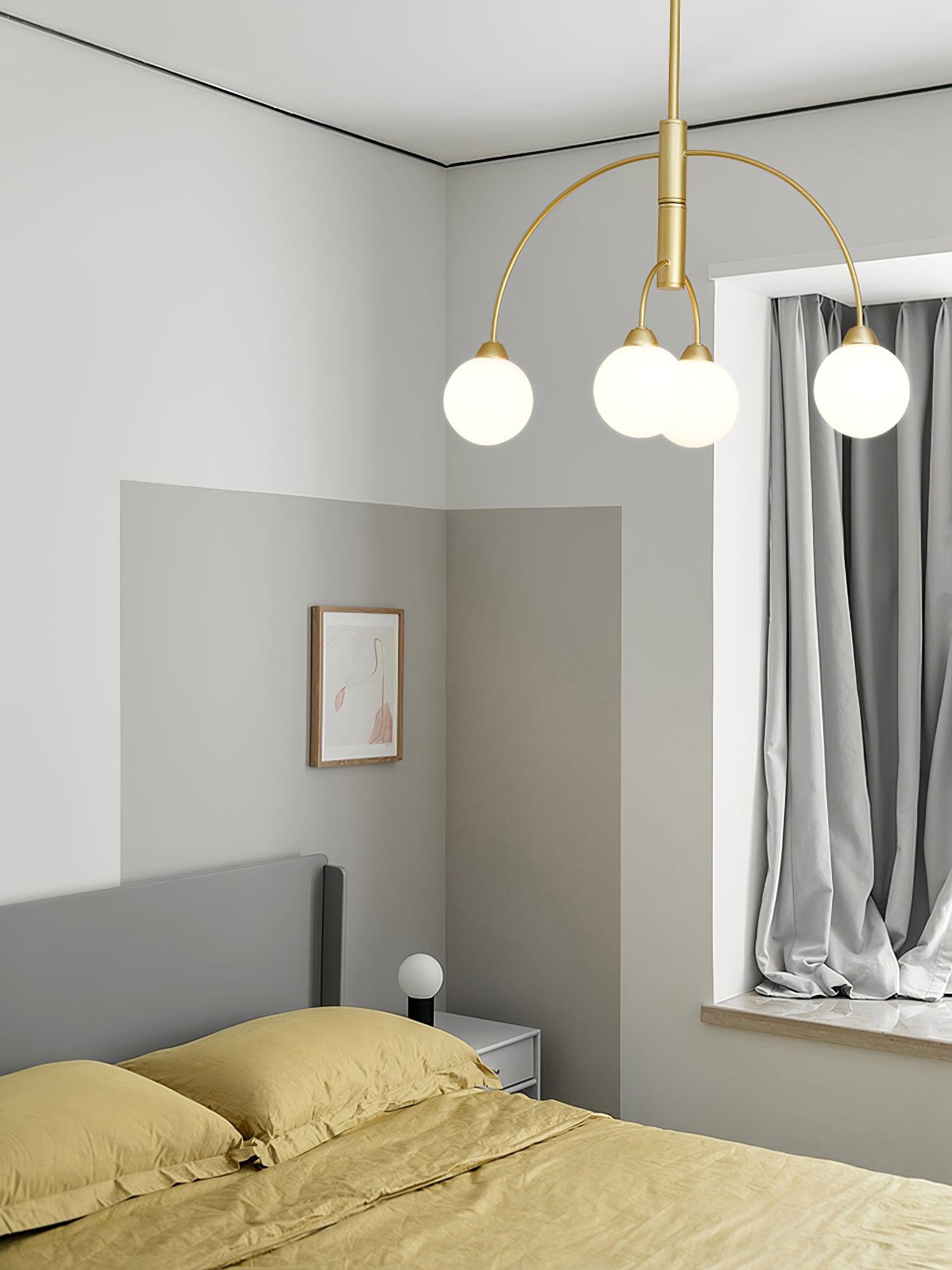 Sculptural Modern Glass Globe Chandelier with Curved Arms Mid Century Sputnik Ceiling Light