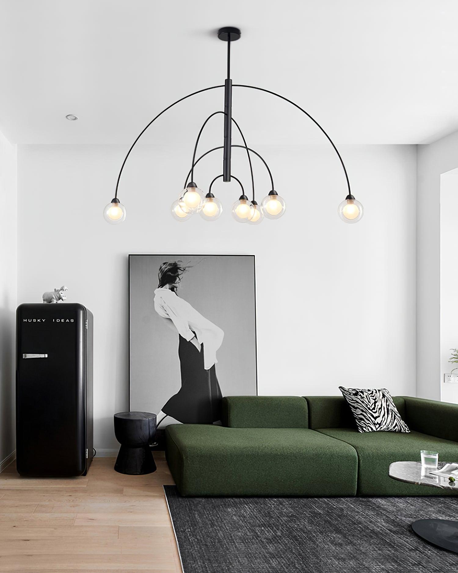 Sculptural Modern Glass Globe Chandelier with Curved Arms Mid Century Sputnik Ceiling Light