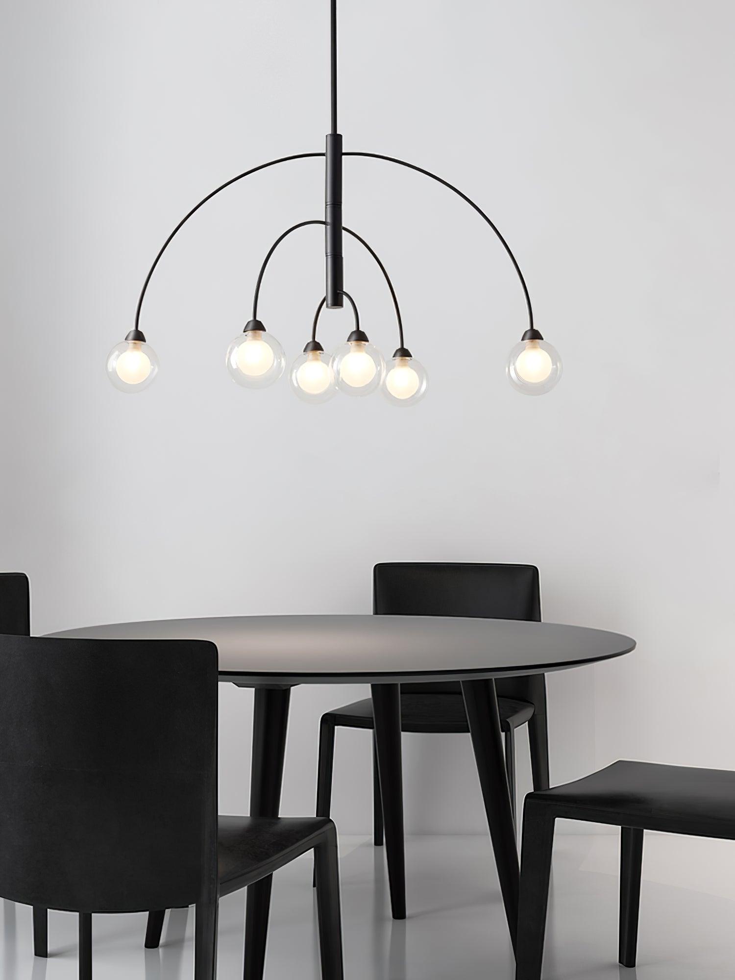 Sculptural Modern Glass Globe Chandelier with Curved Arms Mid Century Sputnik Ceiling Light