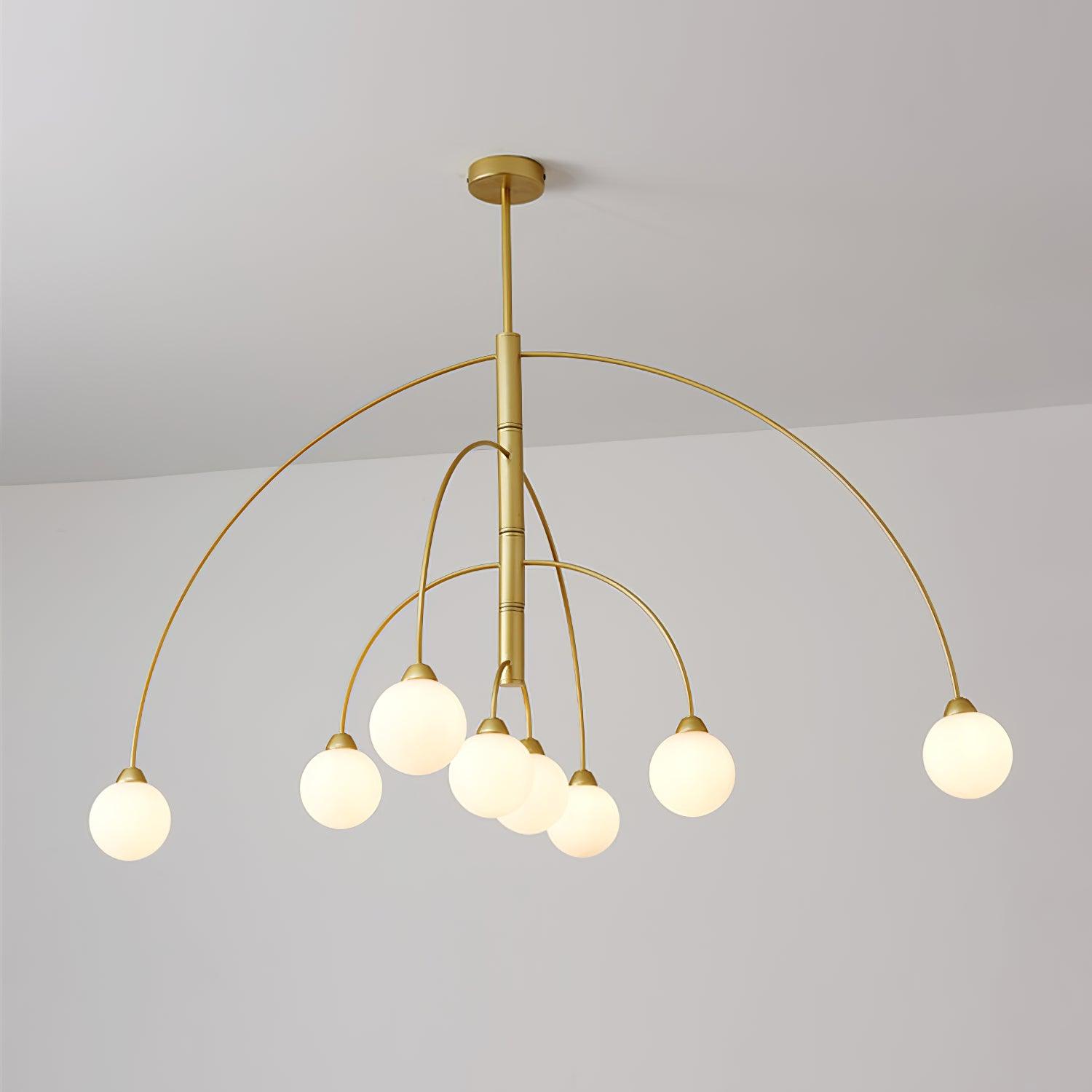 Sculptural Modern Glass Globe Chandelier with Curved Arms Mid Century Sputnik Ceiling Light