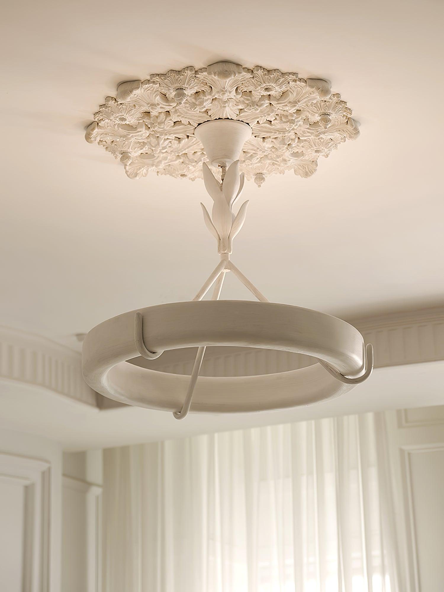 Sculptural White Plaster LED Chandelier Modern Pendant Light Fixture for Elegant Living Spaces