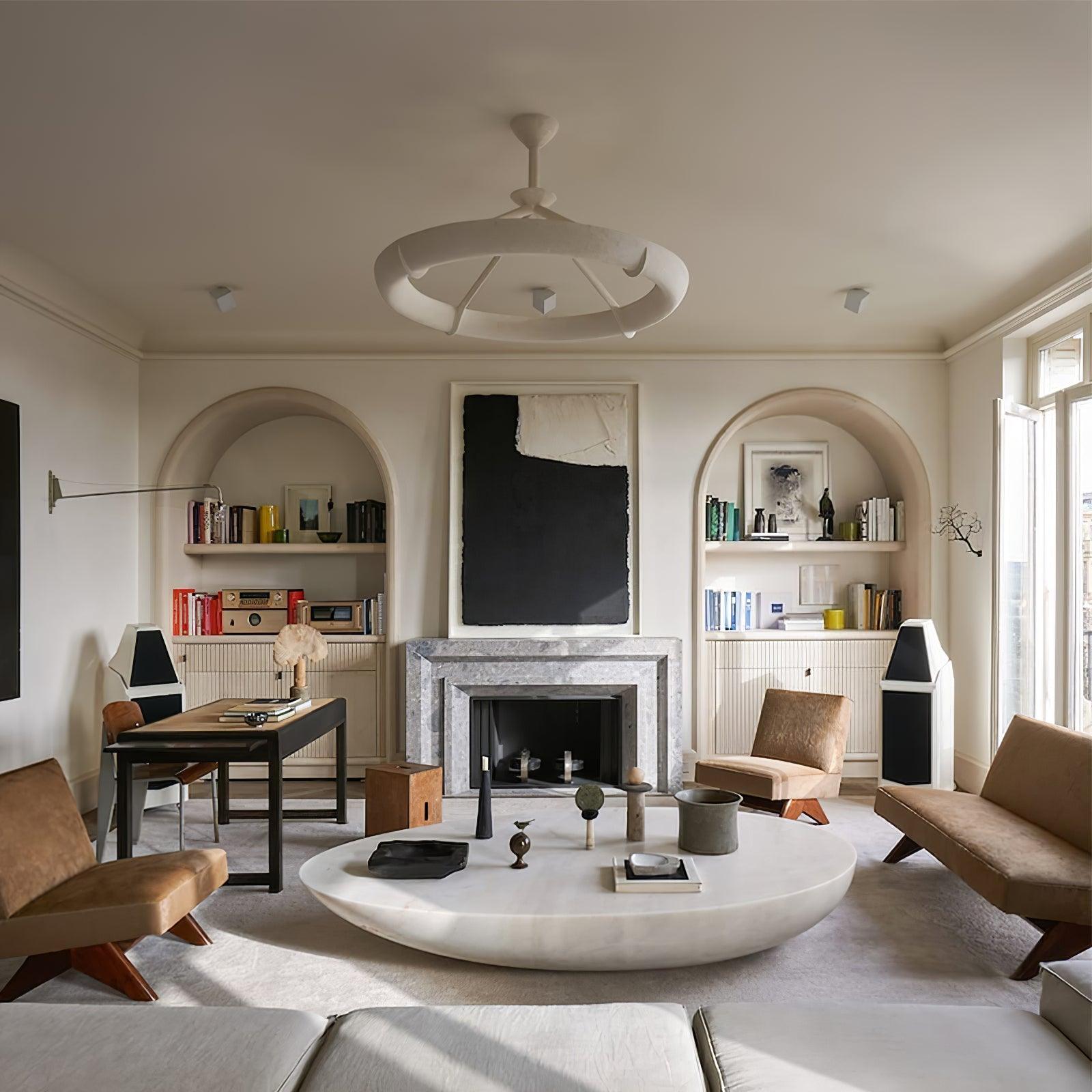 Sculptural White Plaster LED Chandelier Modern Pendant Light Fixture for Elegant Living Spaces