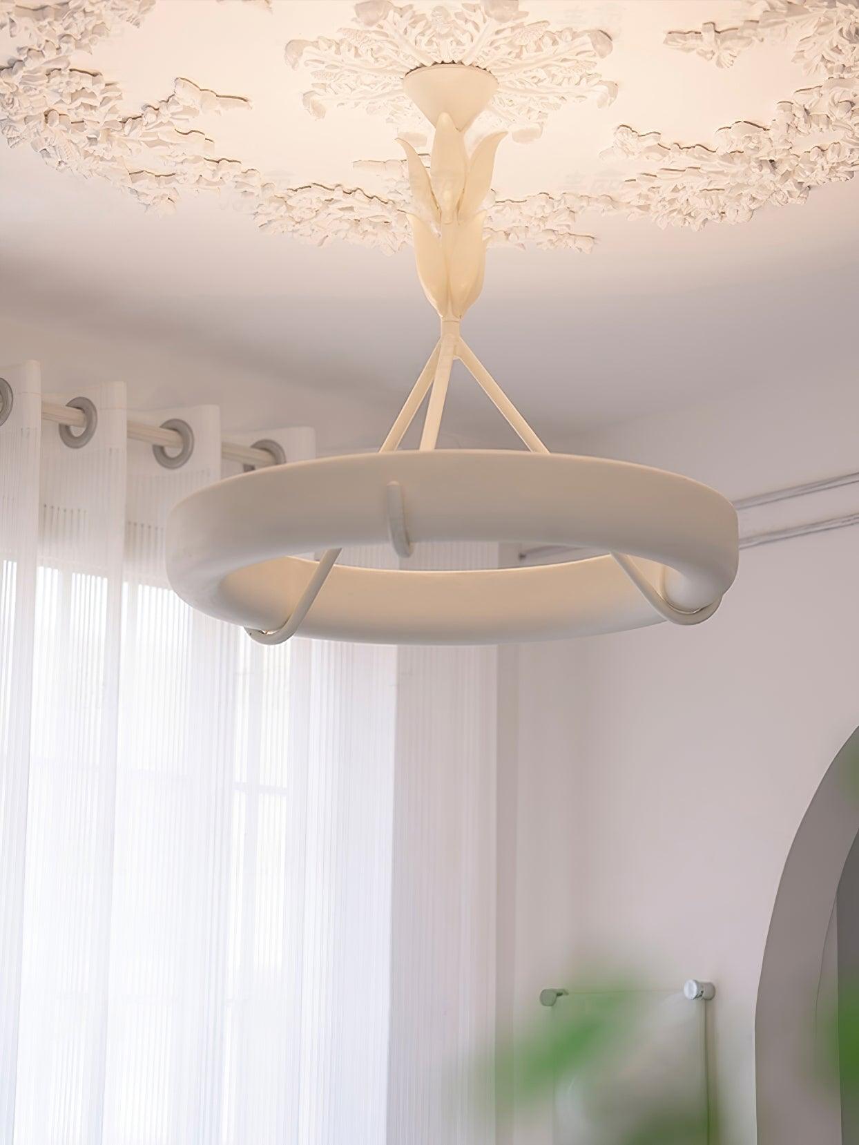 Sculptural White Plaster LED Chandelier Modern Pendant Light Fixture for Elegant Living Spaces