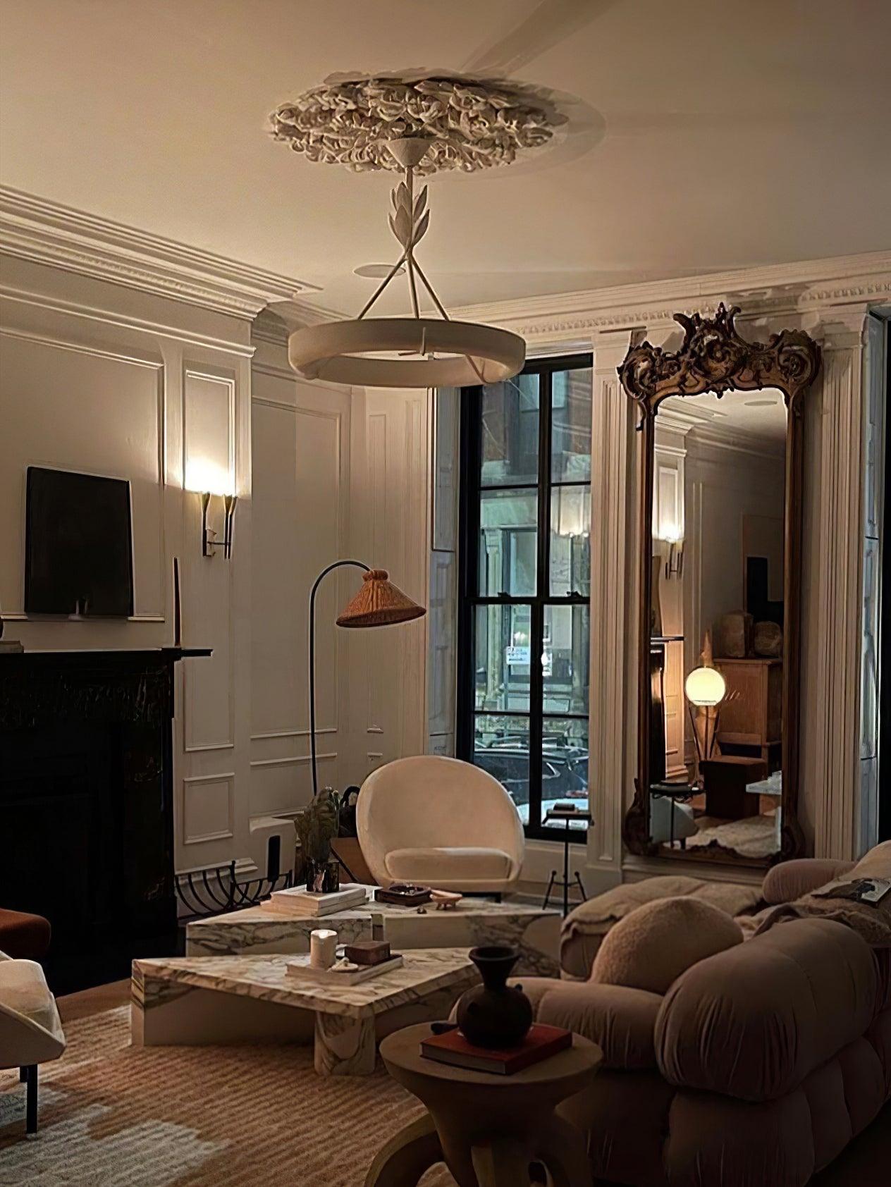Sculptural White Plaster LED Chandelier Modern Pendant Light Fixture for Elegant Living Spaces