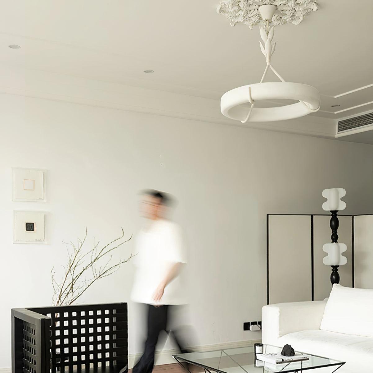 Sculptural White Plaster LED Chandelier Modern Pendant Light Fixture for Elegant Living Spaces