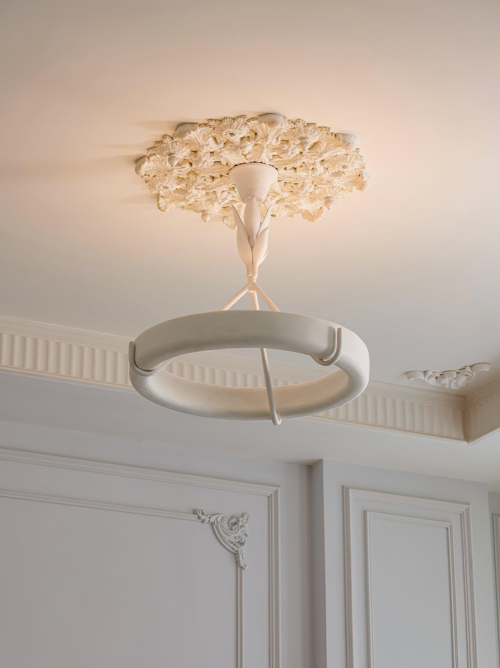Sculptural White Plaster LED Chandelier Modern Pendant Light Fixture for Elegant Living Spaces