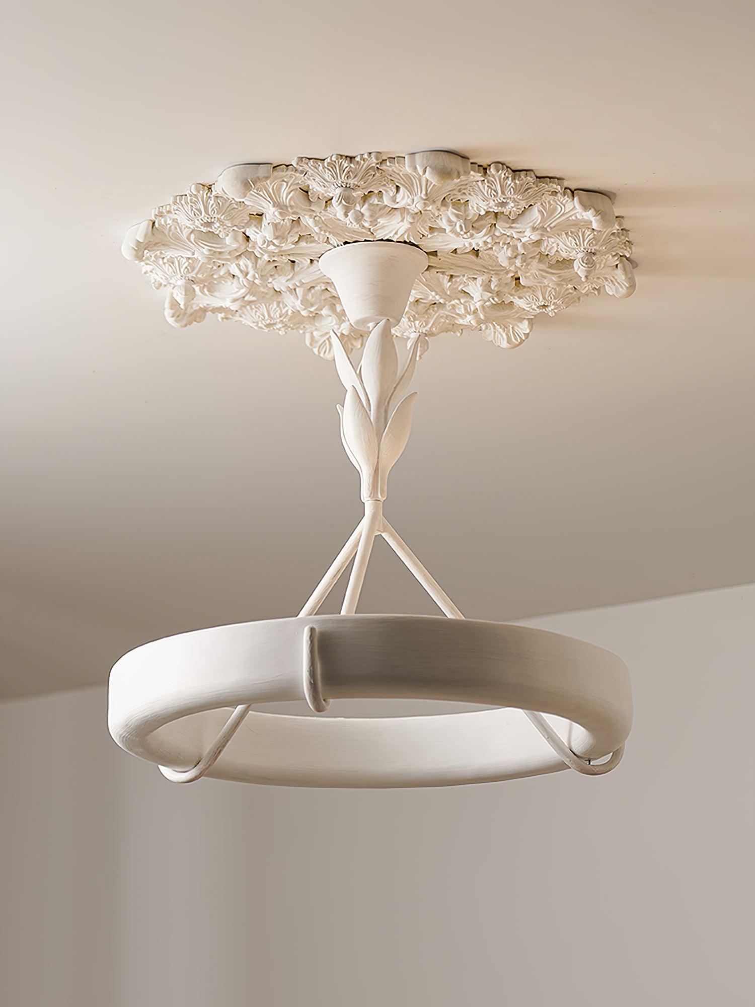 Sculptural White Plaster LED Chandelier Modern Pendant Light Fixture for Elegant Living Spaces