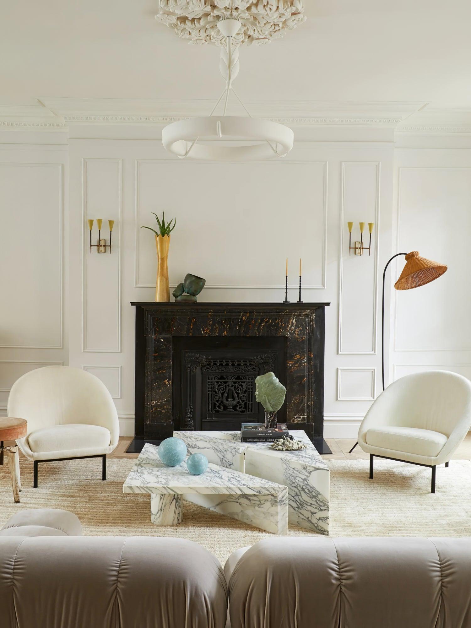 Sculptural White Plaster LED Chandelier Modern Pendant Light Fixture for Elegant Living Spaces