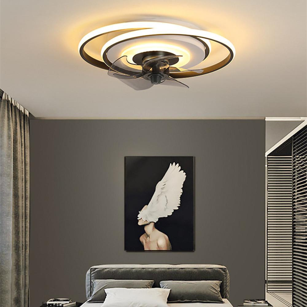 Modern Geometric LED Ceiling Fan with Interconnected Ring Design 20 Inch Low Profile Flush Mount Light