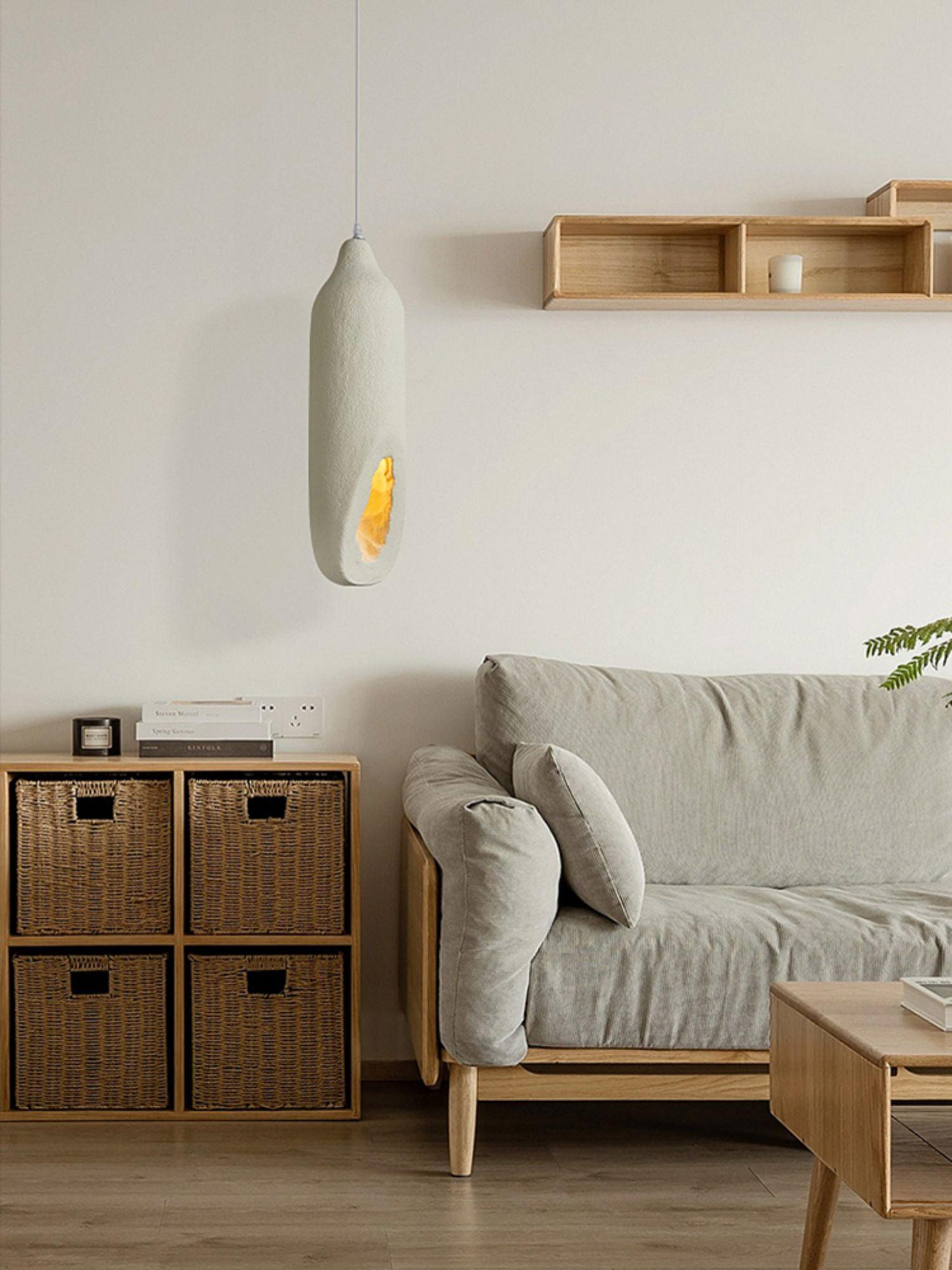 Seltanica Modern Drop Pendant Light Beige Polystyrene Textured Indoor Hanging Lamp