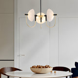 Semicircular Opal Glass Dome Chandelier Modern Black and Gold Aperture Pendant Lighting for Dining Room