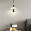 Semicircular Opal Glass Dome Chandelier Modern Black and Gold Aperture Pendant Lighting for Dining Room