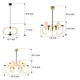 Semicircular Opal Glass Dome Chandelier Modern Black and Gold Aperture Pendant Lighting for Dining Room