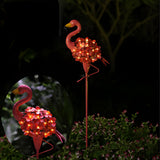 Set of 2 Decorative Pink Flamingo Metal Solar Stake Lights Outdoor Pathway Garden LED Decoration