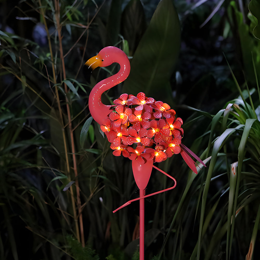 Set of 2 Decorative Pink Flamingo Metal Solar Stake Lights Outdoor Pathway Garden LED Decoration