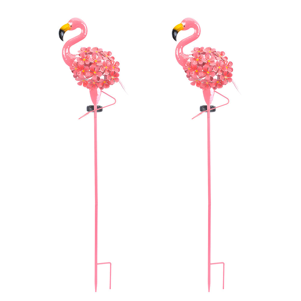 Set of 2 Decorative Pink Flamingo Metal Solar Stake Lights Outdoor Pathway Garden LED Decoration