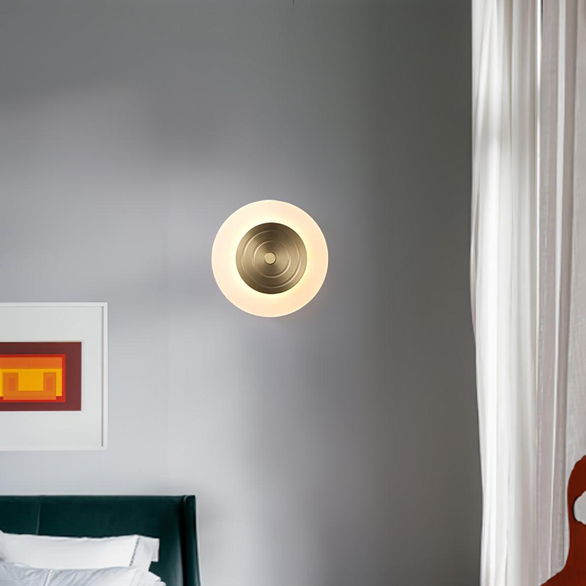 Set of 2 Modern Brass Round Moon LED Wall Sconce Lights for Bedroom and Living Room