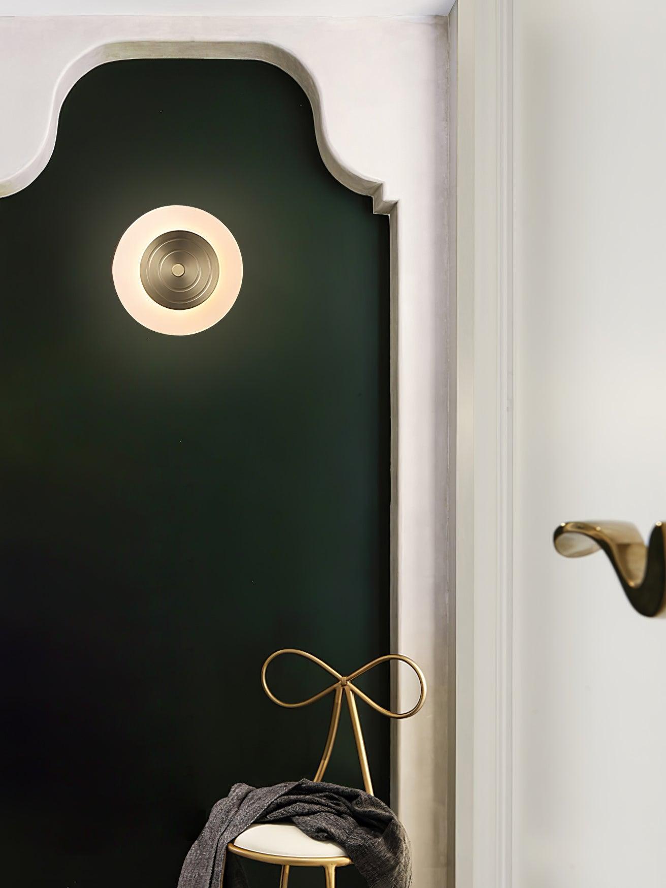 Set of 2 Modern Brass Round Moon LED Wall Sconce Lights for Bedroom and Living Room