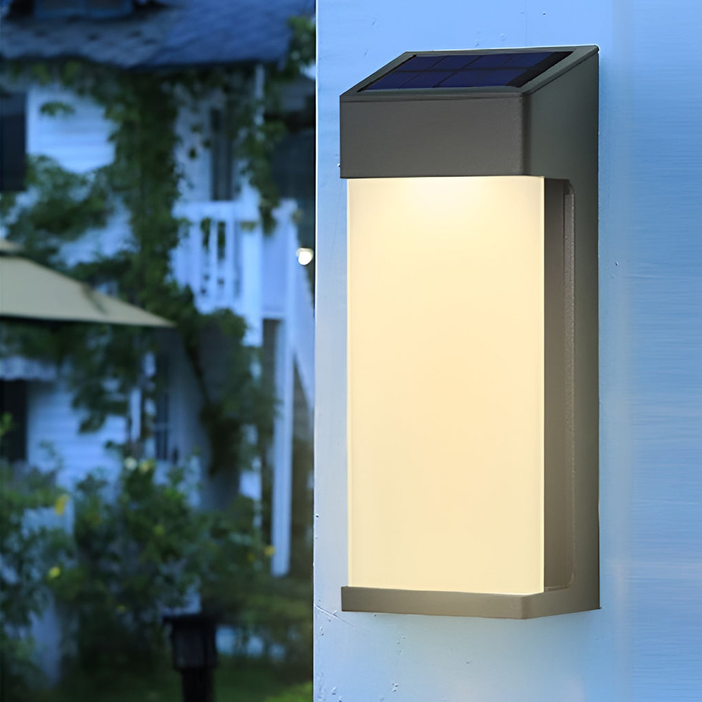 Set of 2 Rectangular Solar Outdoor Wall Lights Waterproof LED Sconces for Porch and Garden
