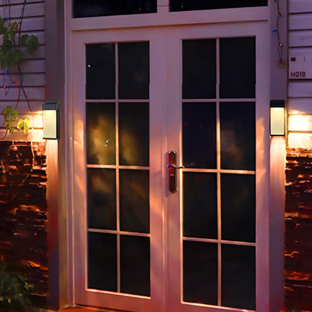 Set of 2 Rectangular Solar Outdoor Wall Lights Waterproof LED Sconces for Porch and Garden