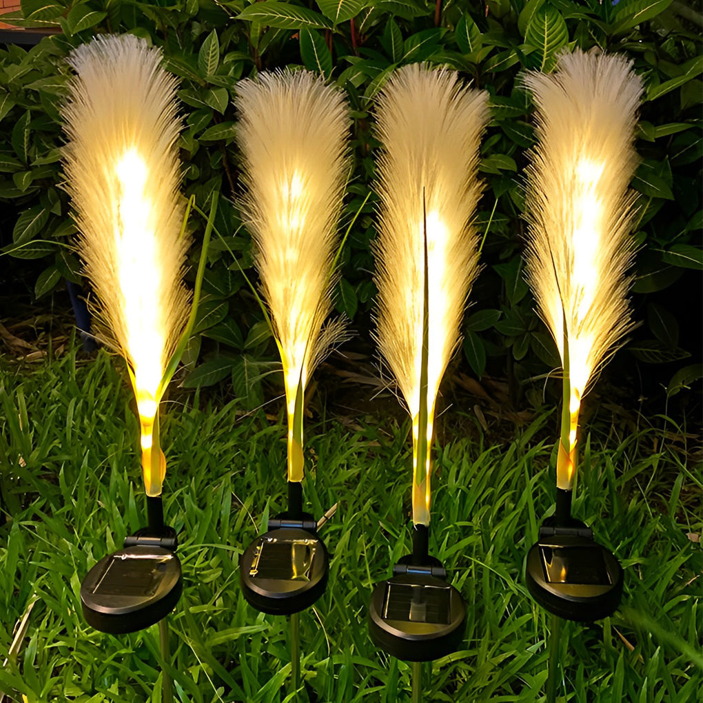 Set of 2 Solar Hairy Reed Outdoor Garden Lights Waterproof LED Landscape Path Lamps for Yard