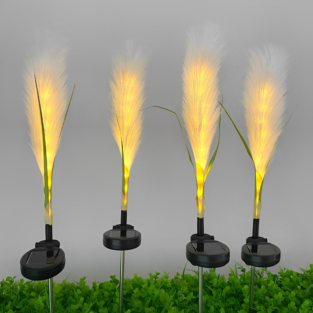 Set of 2 Solar Hairy Reed Outdoor Garden Lights Waterproof LED Landscape Path Lamps for Yard