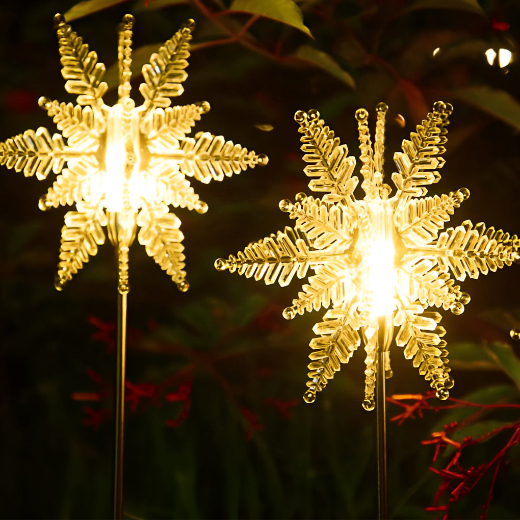 Set of 2 Solar Powered LED Snowflake Outdoor Stake Lights for Winter Landscape Decor