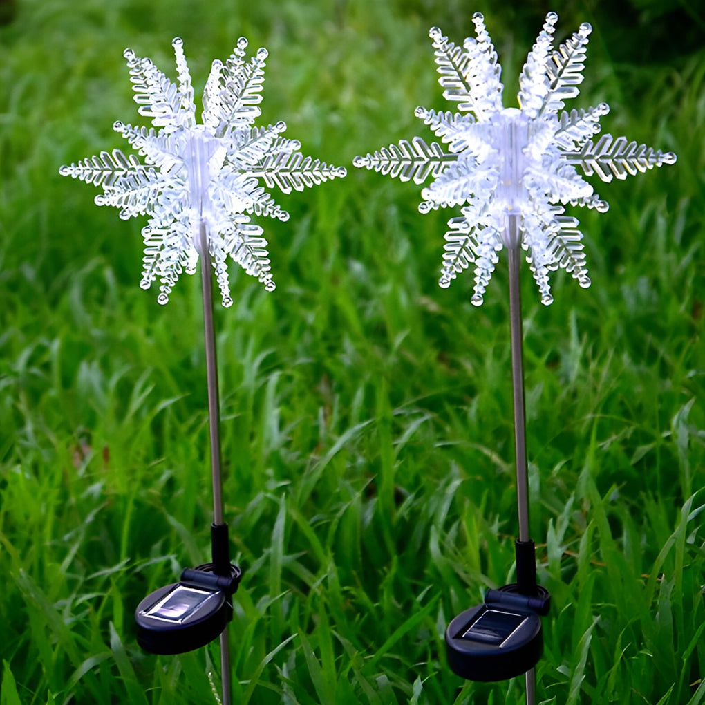 Set of 2 Solar Powered LED Snowflake Outdoor Stake Lights for Winter Landscape Decor