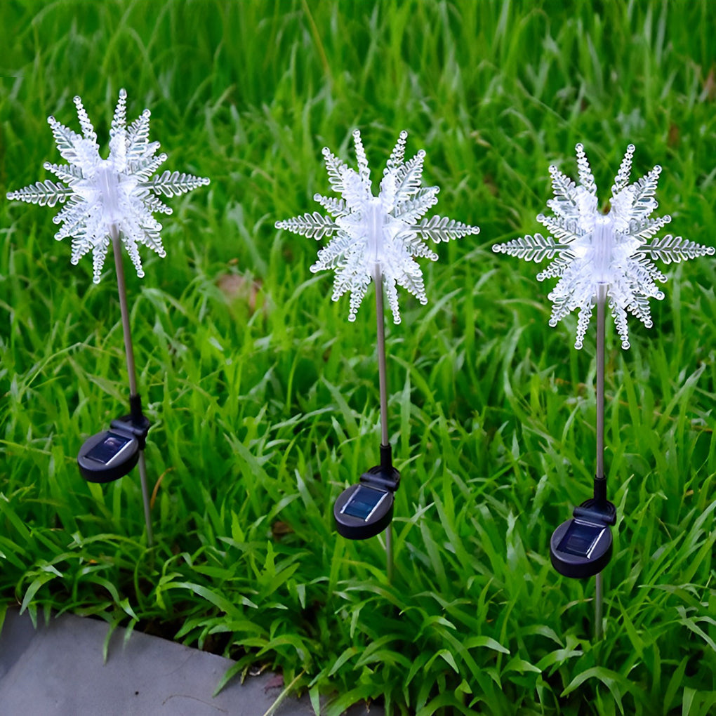 Set of 2 Solar Powered LED Snowflake Outdoor Stake Lights for Winter Landscape Decor