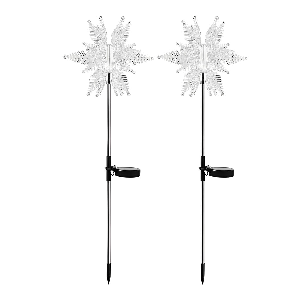 Set of 2 Solar Powered LED Snowflake Outdoor Stake Lights for Winter Landscape Decor