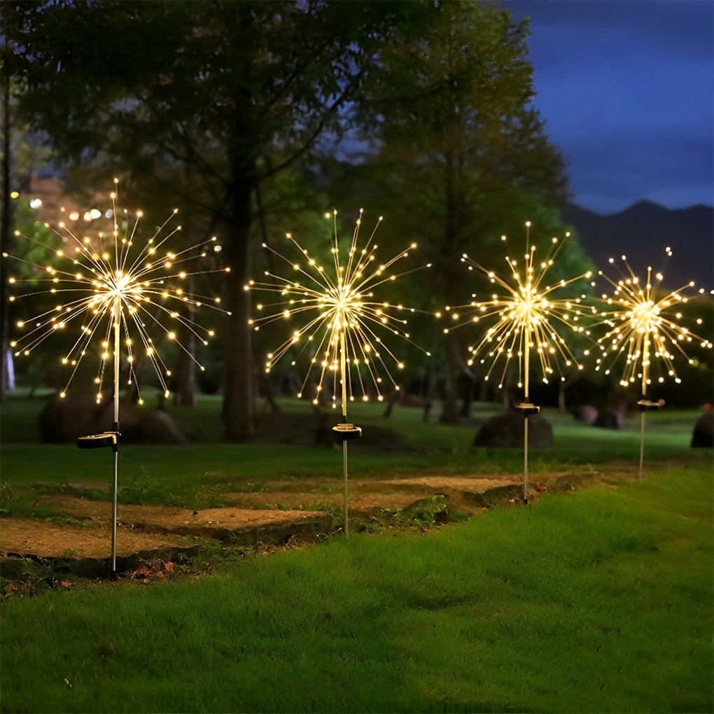 Set of 2 Solar Starburst Garden Lights 200 LED Waterproof Outdoor Firework Pathway Lights with 8 Modes