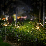 Set of 2 Solar Starburst Garden Lights 200 LED Waterproof Outdoor Firework Pathway Lights with 8 Modes