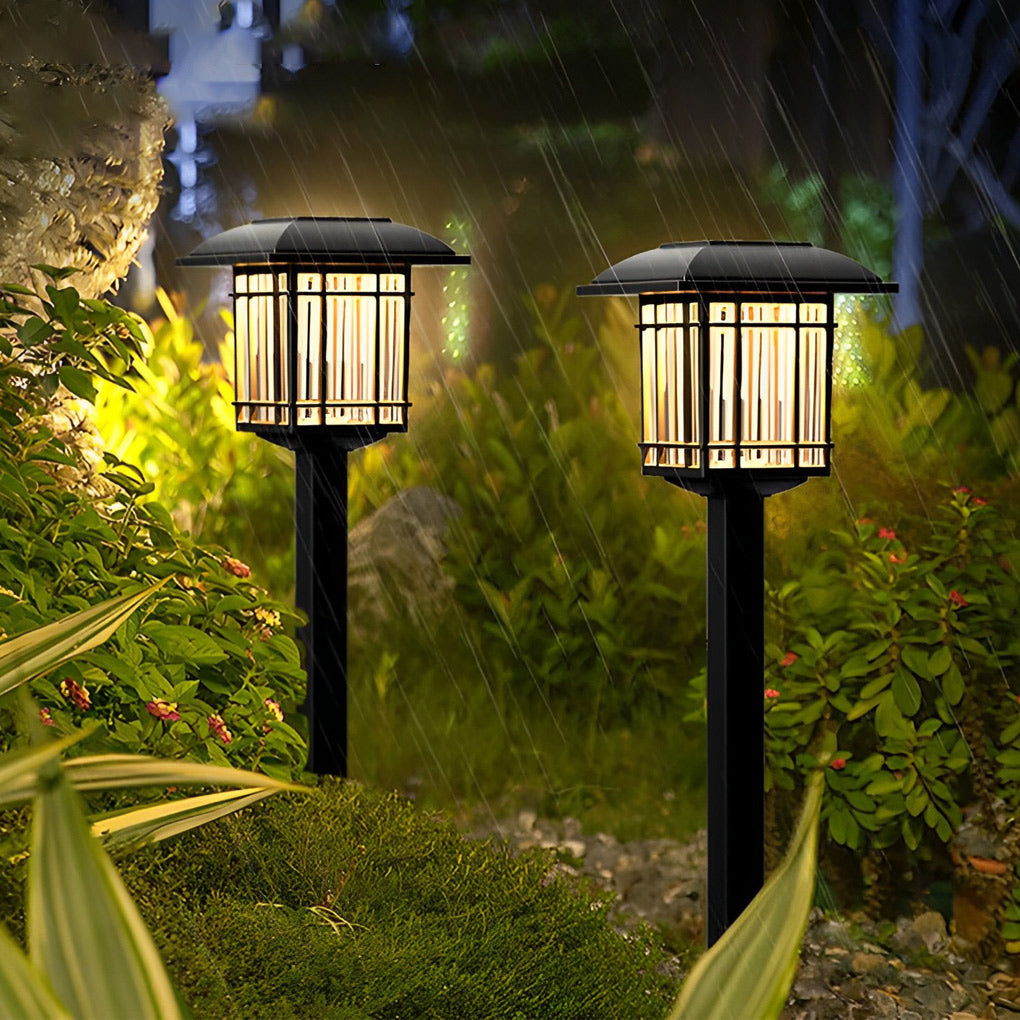 Set of 2 Vintage Square Solar Pathway Lights Waterproof Black Outdoor LED Landscape Garden Lamps