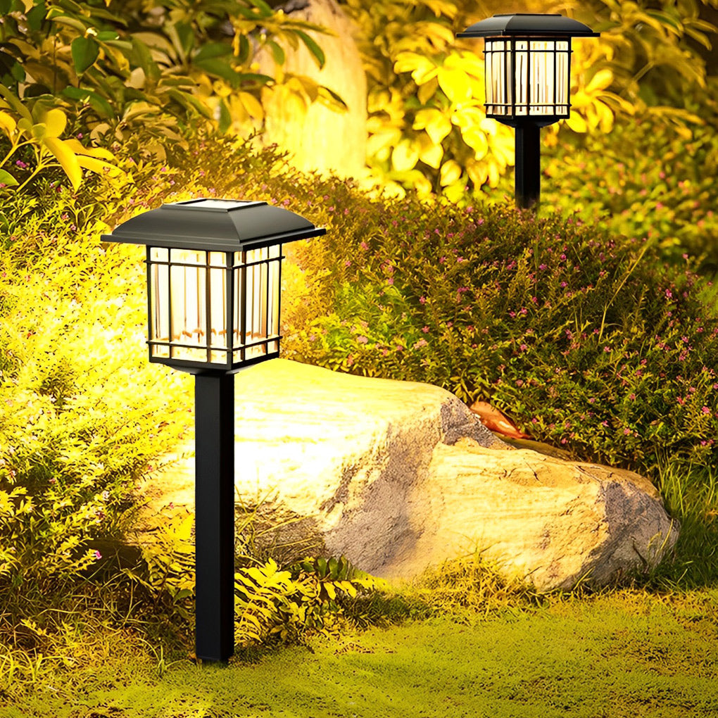 Set of 2 Vintage Square Solar Pathway Lights Waterproof Black Outdoor LED Landscape Garden Lamps