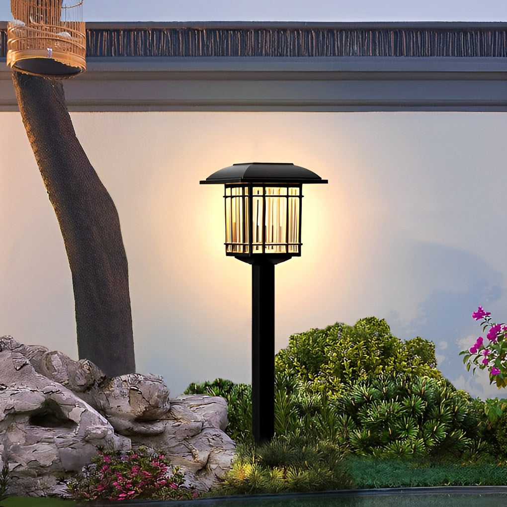 Set of 2 Vintage Square Solar Pathway Lights Waterproof Black Outdoor LED Landscape Garden Lamps