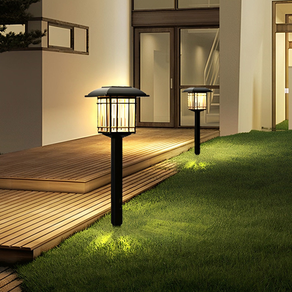 Set of 2 Vintage Square Solar Pathway Lights Waterproof Black Outdoor LED Landscape Garden Lamps