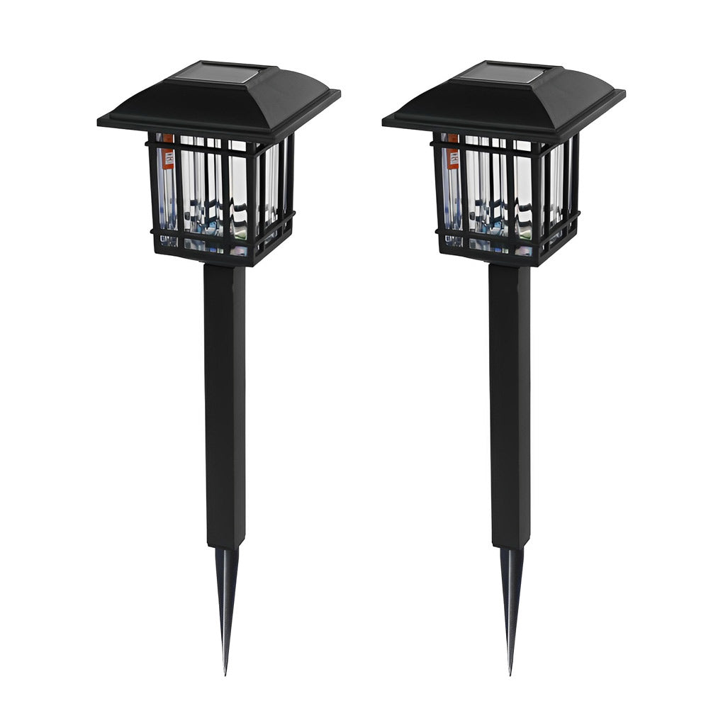 Set of 2 Vintage Square Solar Pathway Lights Waterproof Black Outdoor LED Landscape Garden Lamps